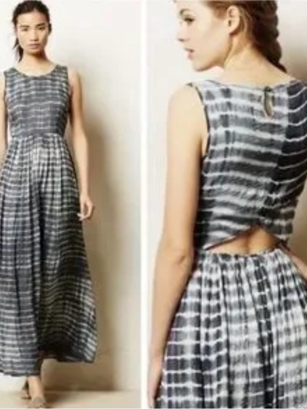 NEUW Niewlands Traat Sleeveless Blue & White Tie-Dye Maxi Dress with Back Cutout